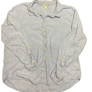Orvis Womens XL Blue Linen Blend Roll Tab Long Sleeve Button Down Shirt Top‎